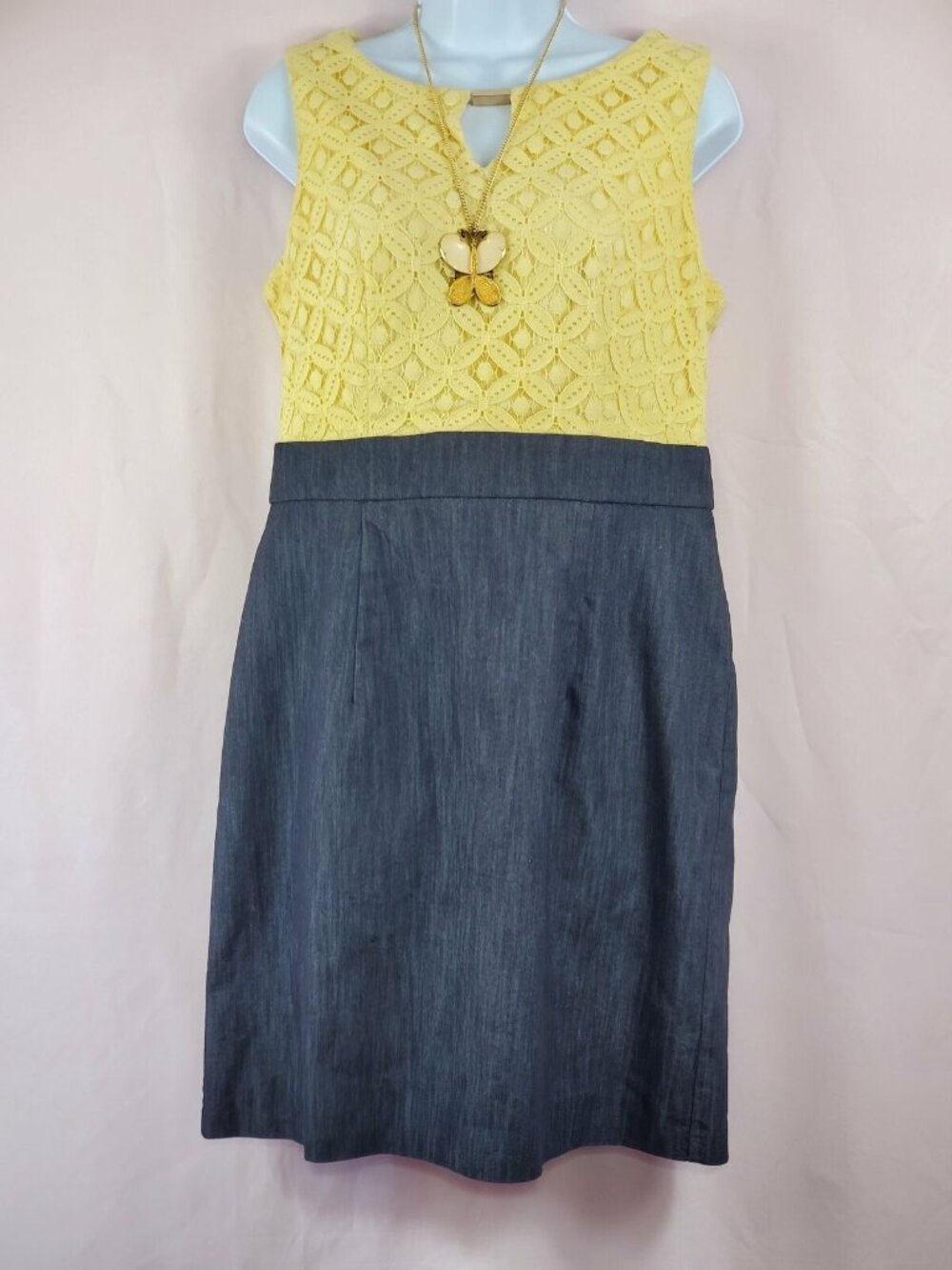 (A1117) Alyx dress Stitched Yellow Floral with Denim Looking Bottom